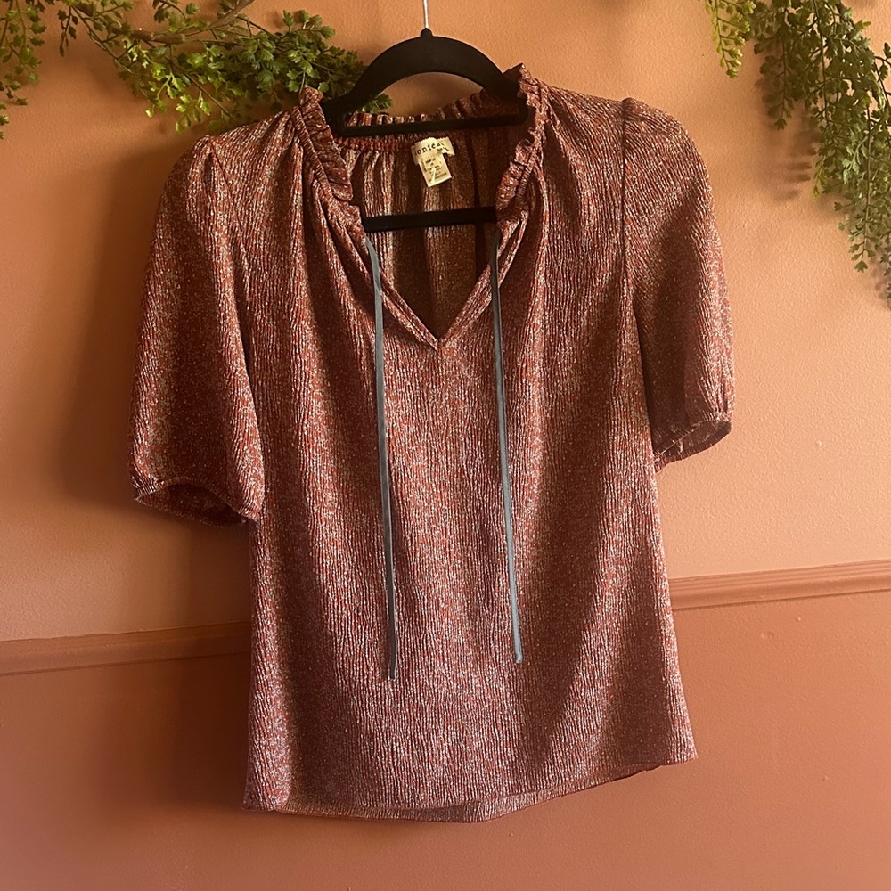 Rust Blouse with Ruffle Detail